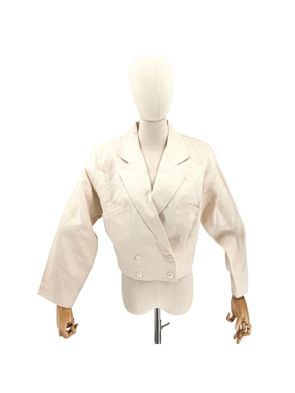 Vintage 80s Ann Gerlin Cream 100% Linen Cropped Jacket